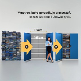 Szafa biurowa metalowa na akta szaro-niebieska JAN II, 1150 x 1850 x 400 mm