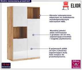 Nowoczesny regał półotwarty dąb craft + biały połysk - Azarox 6X