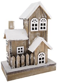 Świąteczna dekoracja LED Drewniany domek pokrytyśniegiem, 19 x 32 x 24 cm
