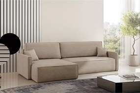 Narożnik z funkcją spania i pojemnikiem w kształcie L Carlos, tkanina Poso, Ciemnobeżowy, Lewy