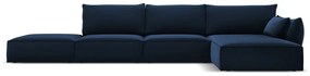 Ciemnoniebieski aksamitny narożnik (prawostronny/z szezlongiem) Vanda – Mazzini Sofas