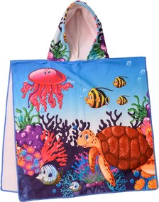 Poncho dziecięce ŻÓŁW I RYBKI niebieskie 60 x 90 cm Rozmiar: 60 x 90 cm