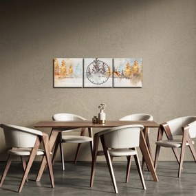 Obraz - Akwarelowy las (z zegarem) (90x30 cm)