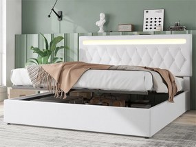 Łóżko tapicerowane 180x200cm - z LED zmieniającym kolor i gniazdami USB - Białe