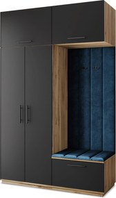 Masseno Garderoba REMA 150/240/60 cm Nowoczesna Szafa do Przedpokoju Dąb wotan, MONOLITH 77 (Niebieski)