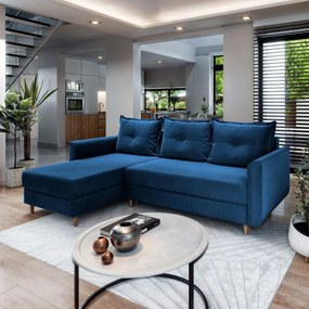 Masseno Narożnik PISAN z funkcją spania i pojemnikiem na pościel Narozniki L, Rozkładana sofa - Niebieski, KRONOS 09