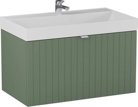 Szafka łazienkowa wisząca zielona lamelowy front 80 x 45 cm z umywalką z otworem CUSCO