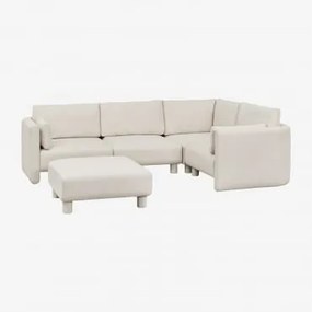 4-częściowa Sofa Modułowa Narożna Prawa I Pufa Z Tkaniny Bouclé Artemisa Tkanina Bouclé W Kolorze Kremowo-beżowym - Sklum