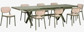 Zestaw Stołu Prostokątnego 240-300x100 Cm Rozkładanego Z Aluminium Karena Oraz 8 Sztaplowanych Krzeseł Ogrodowych - Sklum