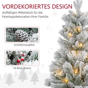 HOMCOM Sztuczna Choinka 90 cm z LED Światełkami, Ognioodporna, na Metalowej Podstawie, Zielony+Biały