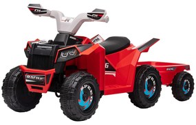 HOMCOM Elektryczny Quad dla Dzieci z Przyczepką, 2,5 km/h, do 50 Minut Jazdy, dla Dzieci 1,5-3 Lata, do 25 kg, Czerwony