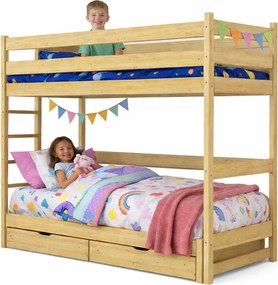 Drewniane piętrowe łóżko dziecięce z szufladami - 5 rozmiarów P2-B63