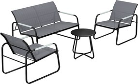 Outsunny Zestaw Mebli Ogrodowych dla 4 Osób Oddychająca Sofa Ogrodowa z 2-osobową Ławką, 2 Krzesłami, Okrągłym Stołem i Regulowanymi Nóżkami | Aosom PL