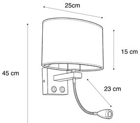 Lampa ścienna mosiężna z owalnym aksamitnym abażurem o wzorze liści 25 cm - Brescia Combi Nowoczesny Oswietlenie wewnetrzne