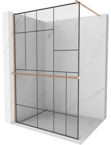 Mexen Kioto+ ścianka prysznicowa z półką Walk-in 90 x 200 cm, czarny wzór, miedź szczotkowana - 800-090-121-65-78