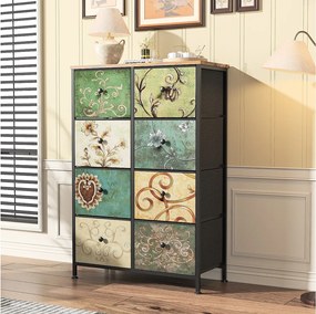 Komoda materiałowa z 8 szufladami, 67,5 x 30 x 100 cm – wzór retro