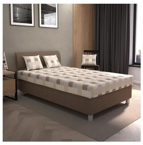 Łóżko tapicerowane z pojemnikiem i materacem GEORGE 140x200 cm, brązowe