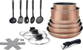 20-elementowy zestaw garnków Arthur Martin z aluminium z wymienną rączką i do wszystkich źródeł ciepła, w tym indukcji