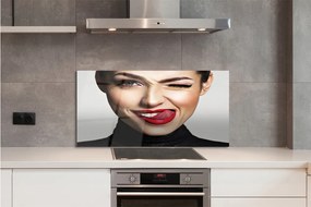 Szklany Panel Kobieta czerwone usta