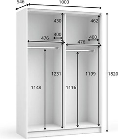 Szafa Przesuwna CERON 100 cm z Lustrem Szafa Dwudrzwiowa, Czarny