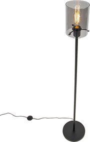 Designerska lampa podłogowa czarna z dymionym szkłem - Dome