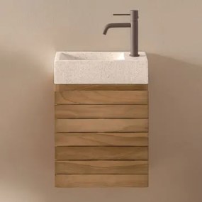 Zestaw Wiszących Mebli Łazienkowych Z Drewna Tekowego Z Umywalką Zintegrowaną Z Cementu Napier Drewno Tekowe & - Sklum