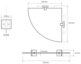 SAPHO XQ604 X-Square szklana półka narożna 25 x 5,5 x 25 cm, przezroczysty