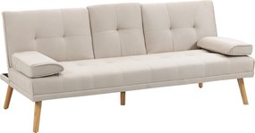 HOMCOM Sofa rozkładana 3-osobowa z rozkładanym stolikiem Len Beżowa | Aosom PL