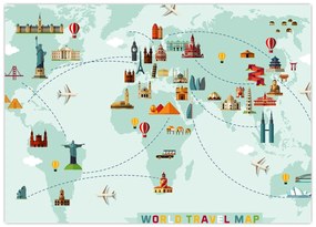 Obraz na szkle - Mapa z piktogramami zabytków (70x50 cm)