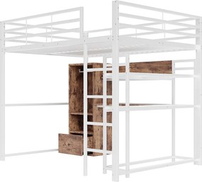 Łóżko piętrowe 140x200 cm - z oświetleniem LED - z biurkiem - z 1 szufladą - z drabinką - białe