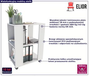 Biały stolik pomocniczy na kółkach - Mosum