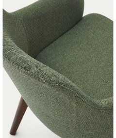 Ciemnozielony tapicerowany fotel jadalniany z podłokietnikami Nelida – Kave Home