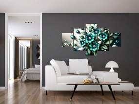 Obraz - 3D turkusowe kwiaty (125x70 cm)
