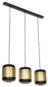 Wisząca lampa vintage czarna z mosiężnym kloszem prostokątnym 3-światłowa - KayleighPrzemysłowy Oswietlenie wewnetrzne
