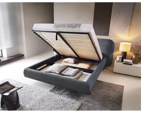 Niebieskie tapicerowane łóżko dwuosobowe ze schowkiem ze stelażem 160x200 cm Pointt – ELTAP