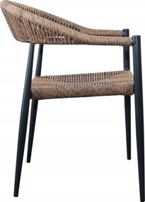 Krzesło Ogrodowe Czarne 56x60x78 cm Plecione Brązowe Sznurki Nowoczesne