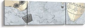 Obraz - Balony nad miastem, zimne odcienie (170x50 cm)