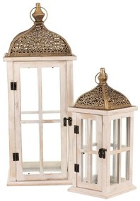 Zestaw latarni drewnianych Złoty dach 2 szt., naturalny