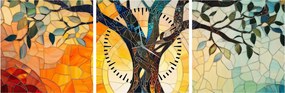 Obraz – Mozaika – słońce i drzewo I. (z zegarem) (90x30 cm)