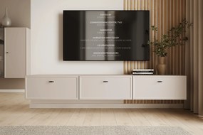 Szafka RTV wisząca Lorini 200 cm z szufladami - kaszmir / czarne uchwyty T-bar