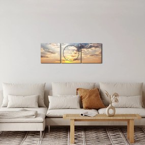 Obraz - Słonie wędrujące po sawannie (z zegarem) (90x30 cm)