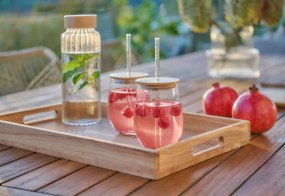 Szklanka ze szklaną słomką i szczelnym wieczkiem z bambusa, 500 ml