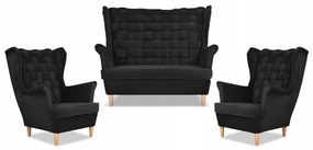 Zestaw wypoczynkowy Carol sofa fotele paski Family Meble czarny