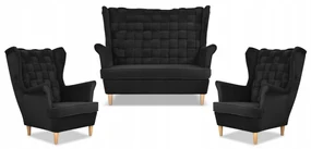 Zestaw wypoczynkowy Carol sofa fotele paski Family Meble czarny