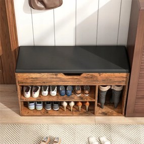 Przestronna szafka na buty z siedziskami do przechowywania 2 półki drewniane w stylu retro loft