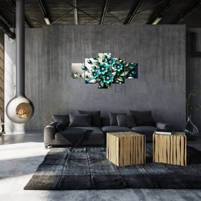 Obraz - 3D turkusowe kwiaty (125x70 cm)