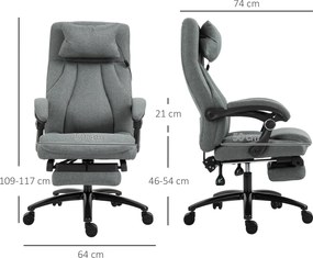 Vinsetto Fotel biurowy z masażerem obrotowy z podnóżkiem regulowany wysoki do 115 kg szary | Aosom PL
