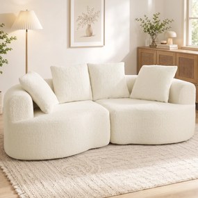 HOMCOM Sofa 3-osobowa 207 cm Cloud Sofa z efektem chenille, 4 poduszki dekoracyjne do sypialni, montaż bez narzędzi, kremowo-biała | Aosom PL