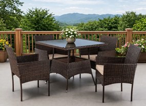 Zestaw mebli ogrodowych dla 4 osób Moreno - stół 90x90 i 4 krzesła, brązowy technorattan