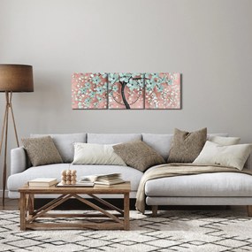 Obraz - Pastelowe niebieskie kwiaty (z zegarem) (90x30 cm)